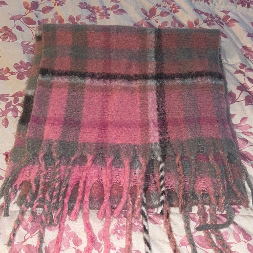 Plaid Pink and Gray Scarf
